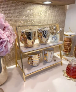 Inspire Me! Home Decor Two Tiered Marble Stand W/ Gold Frame