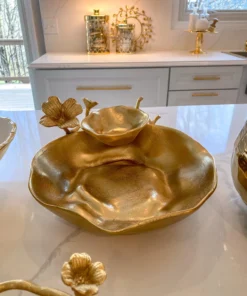Inspire Me! Home Decor Two Tier Chip And Dip Gold Floral Bowl