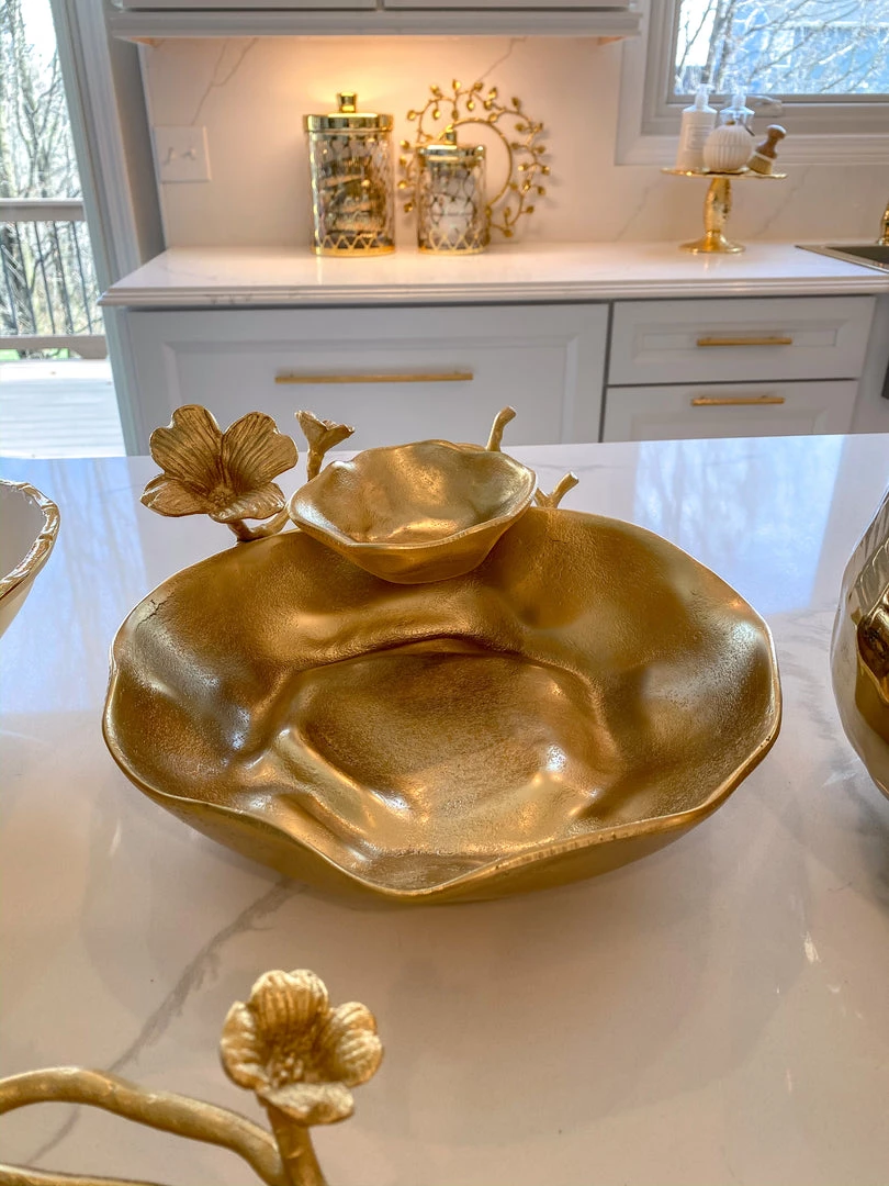 Inspire Me! Home Decor Two Tier Chip And Dip Gold Floral Bowl