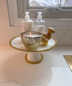 Inspire Me! Home Decor Gold And White Beaded Cake Stand