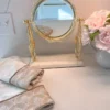 Inspire Me! Home Decor Round Table Mirror With Leaf Design Border And Marble Base (2 Colors) Gold