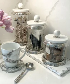 Inspire Me! Home Decor Marble & Silver Hammered Canisters