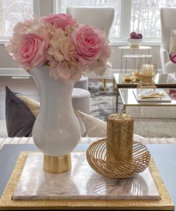 Inspire Me! Home Decor White Glass Vase With Gold Metal Base