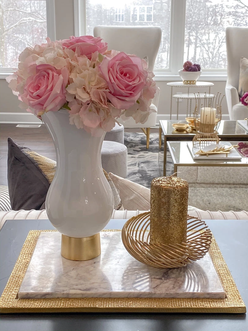 Inspire Me! Home Decor White Glass Vase With Gold Metal Base