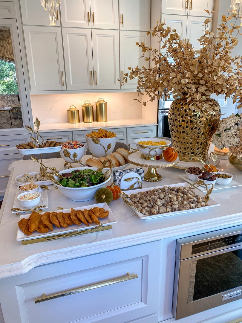 Inspire Me! Home Decor White Ceramic Tray With Gold Leaf Handles