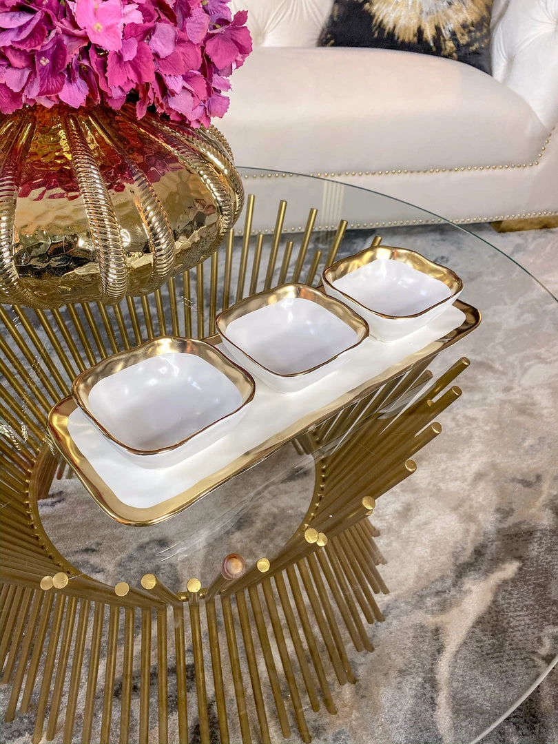 Inspire Me! Home Decor 3 Square Snack Bowls W/Tray Set Gold
