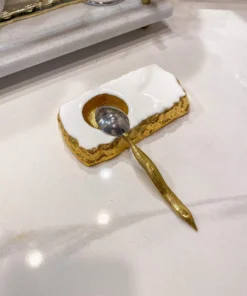 Inspire Me! Home Decor Gold And White Enameled Metal Tea Spoon Rest