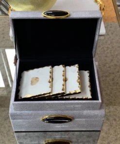 Inspire Me! Home Decor Marble Gold Edge Coaster Set With Agate Center