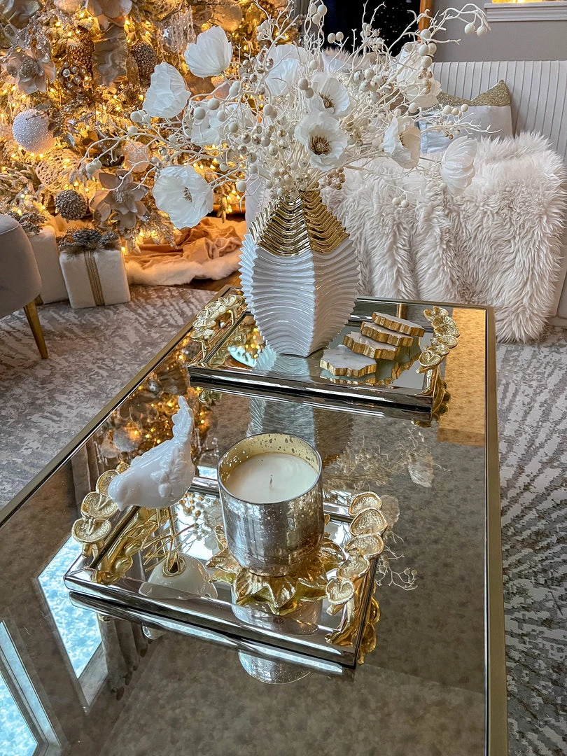Inspire Me! Home Decor Rectangular Mirror Tray With Silver Border And Gold Leaf Design (2 Sizes)