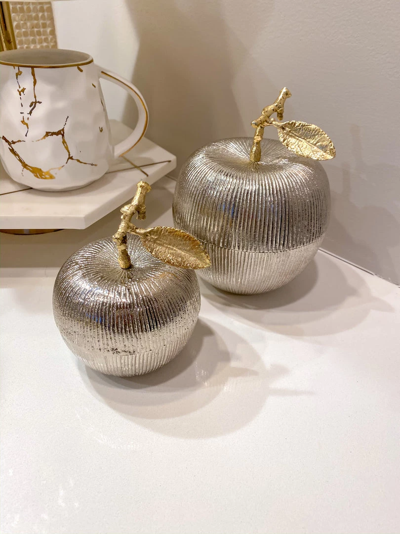 Inspire Me! Home Decor Silver And Gold Apple Shaped Snack Jar (2 Sizes)