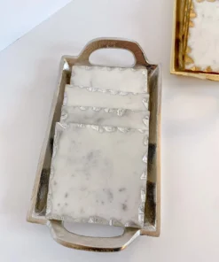 Inspire Me! Home Decor Marble Coasters W/ Silver Trim And Tray Set