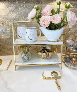 Inspire Me! Home Decor Two Tiered Marble Stand W/ Gold Frame