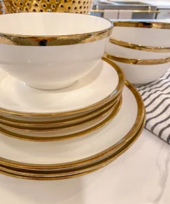 Inspire Me! Home Decor White And Gold Rimmed Porcelain Dinner Set ( 12 Piece Set )