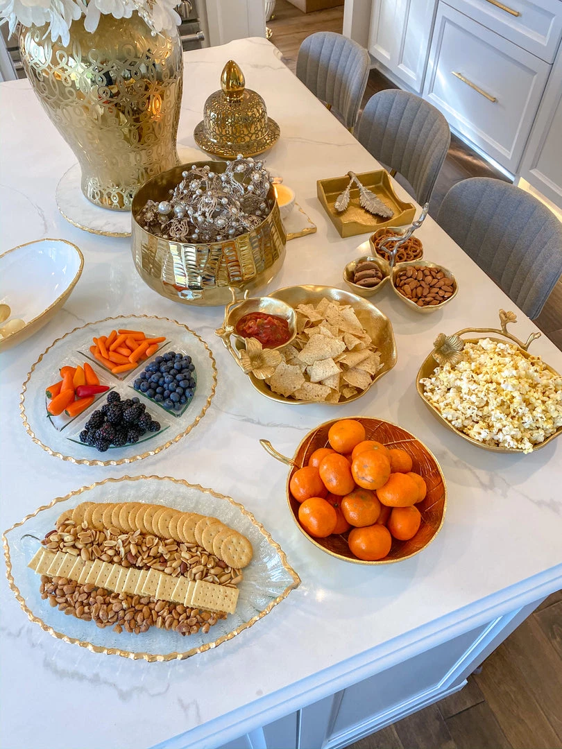 Inspire Me! Home Decor Two Tier Chip And Dip Gold Floral Bowl