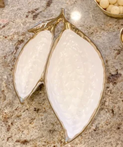 Inspire Me! Home Decor Ceramic Leaf Bowl W/ Gold Detailed Rim (2 Colors)