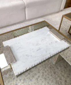 Inspire Me! Home Decor Marble Tray W/ Silver Edge And Textured Handles