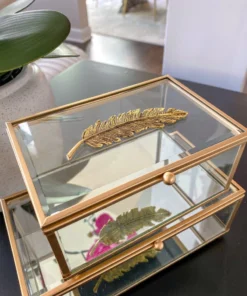 Inspire Me! Home Decor Rectangle Glass & Mirror Box With Gold Feather Detail (2 Sizes)