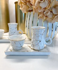 Inspire Me! Home Decor Metallic Gold Marble Print Turkish Coffee & Tea Set With Tray