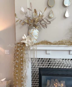 Inspire Me! Home Decor Floral Stems Gold And White Leaf Stem With Bead Detail