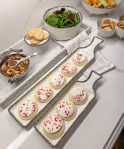 Inspire Me! Home Decor Long Silver And White Beaded Tray