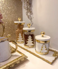 Inspire Me! Home Decor White Marble Tray With Gold Edge And Leaf Design