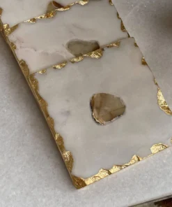 Inspire Me! Home Decor Marble Gold Edge Coaster Set With Agate Center