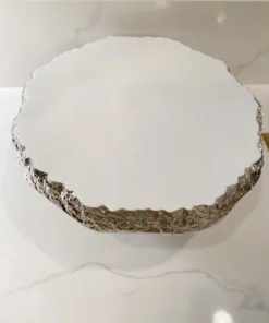 Inspire Me! Home Decor White Enameled Cake Stand With Metallic Edge (2 Colors) KITCHEN