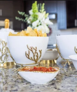 Inspire Me! Home Decor White Ceramic Bowl With Gold Textured Details (2 Sizes) " From Pops Of Color Home Collection"