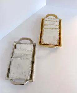 Inspire Me! Home Decor Marble Coasters W/ Gold Trim And Tray Set