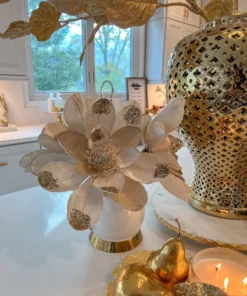 Inspire Me! Home Decor Large Beaded Ivory Magnolia Stem