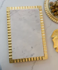 Inspire Me! Home Decor Gold Large Rectangle Marble Tray With Ripple Edge (2 Colors)