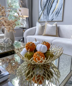 Inspire Me! Home Decor White Velvet Mini Pumpkin With Gold Stem