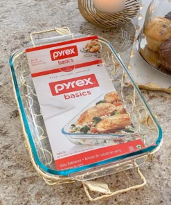 Inspire Me! Home Decor Rectangular Pyrex With Gold Branch Detailed Holder