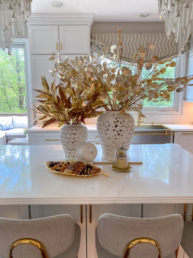 Inspire Me! Home Decor White Leaf Pattern Ginger Jar (2 Sizes)