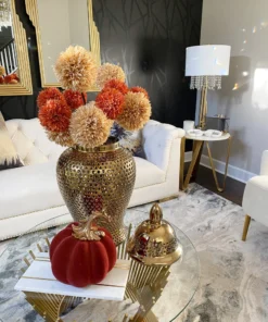 Inspire Me! Home Decor Burnt Orange Velvet Decorative Pumpkin With Gold Stem