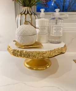 Inspire Me! Home Decor White Enameled Cake Stand With Metallic Edge (2 Colors) KITCHEN