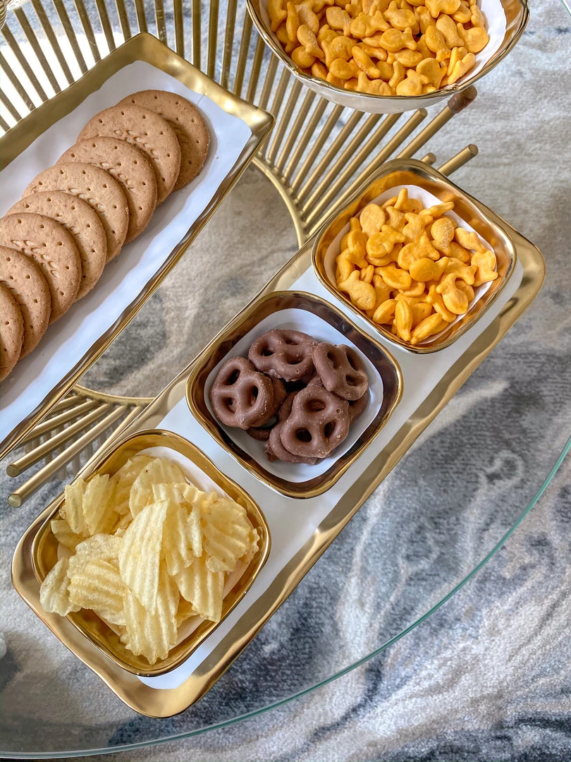Inspire Me! Home Decor 3 Square Snack Bowls W/Tray Set Gold