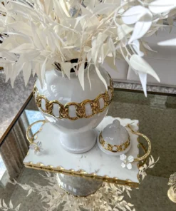 Inspire Me! Home Decor Large Rectangular Marble Tray With White Jeweled Flower Details