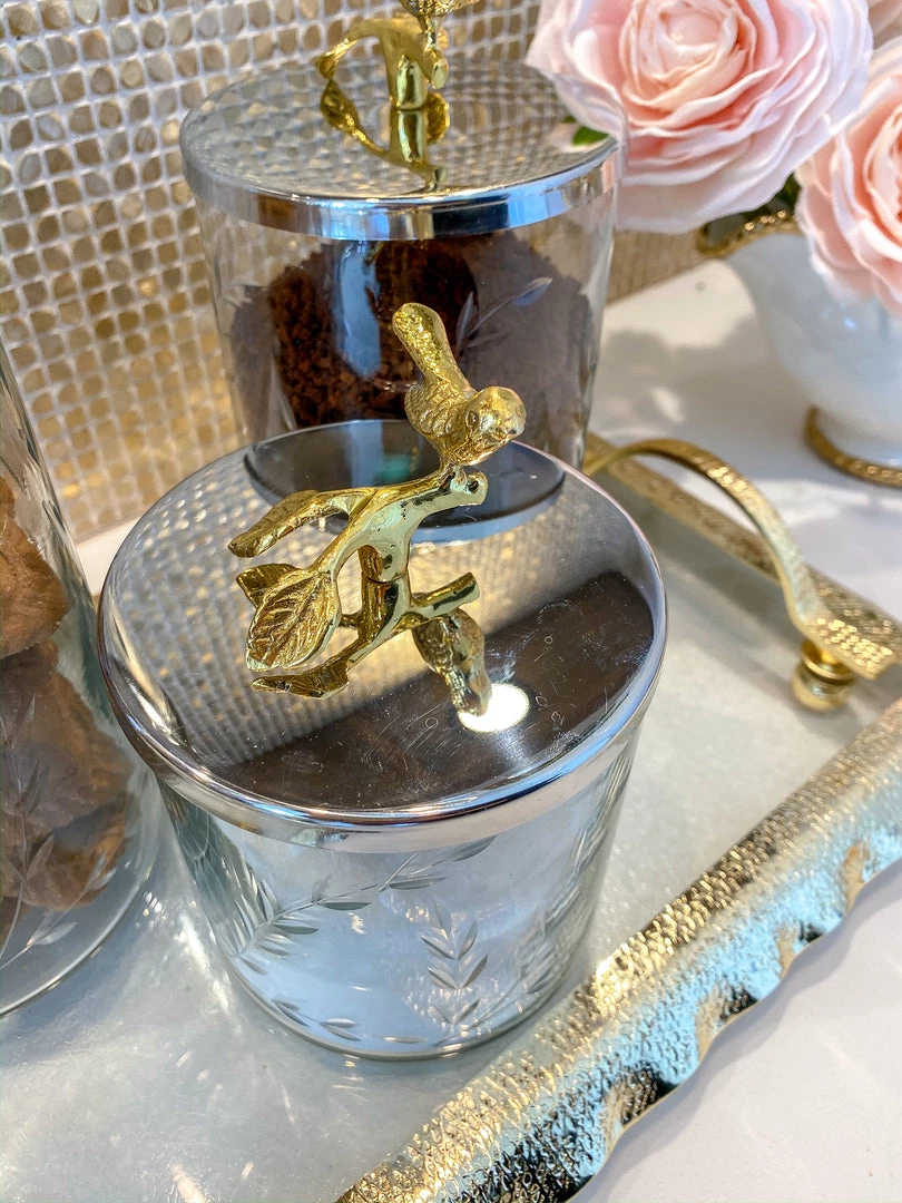 Inspire Me! Home Decor Hammered Glass Canister W/ Gold Bird Lid ( 3 Sizes Available)