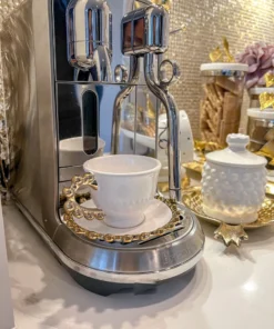 Inspire Me! Home Decor White And Gold Beaded Espresso Cup And Saucer