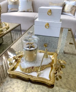 Inspire Me! Home Decor Square Gold Floral Tray With White Enamel Interior