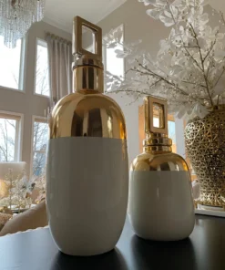 Inspire Me! Home Decor Gold And White Decorative Bottles (2 Sizes) Jars