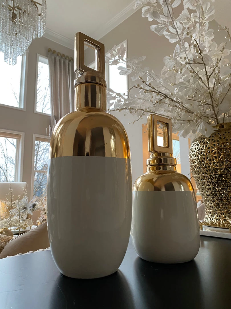 Inspire Me! Home Decor Gold And White Decorative Bottles (2 Sizes) Jars