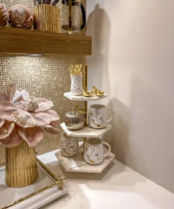 Inspire Me! Home Decor Three Tiered Marble Stand With Gold Inlay