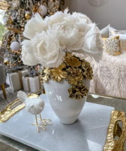 Inspire Me! Home Decor Gold Cascading Floral And White Vase