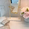 Inspire Me! Home Decor Gold Rectangle Table Mirror With Leaf Border Design And Marble Base