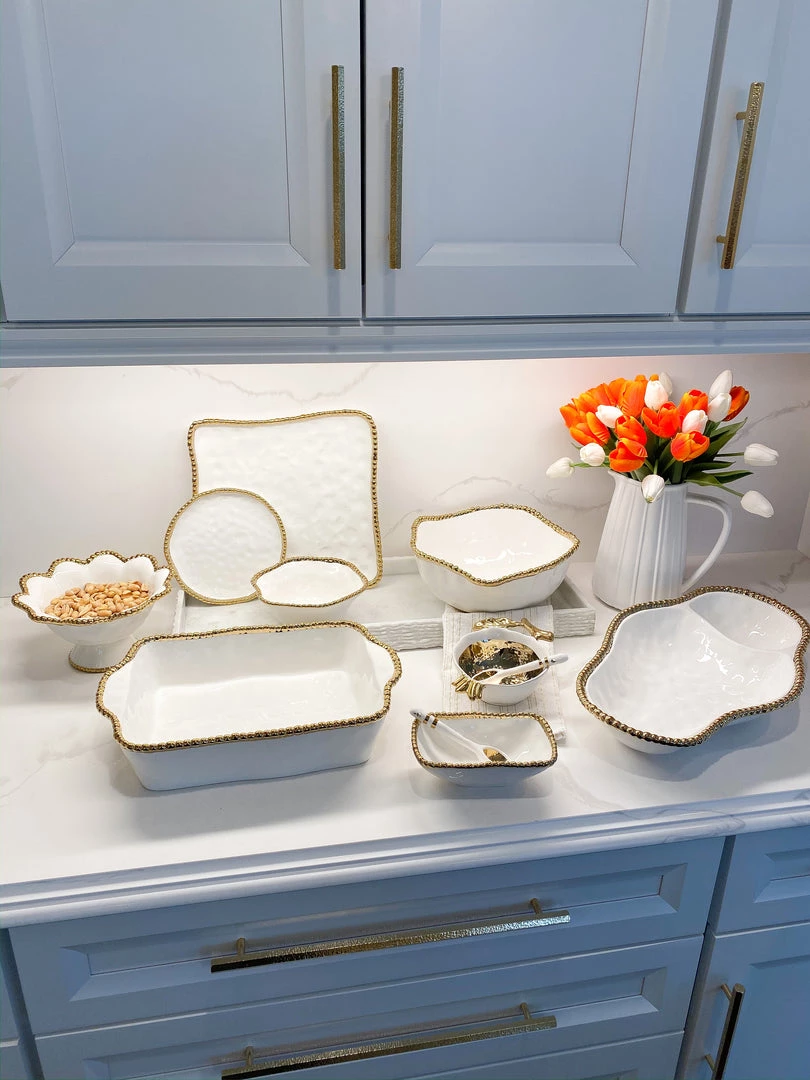 Inspire Me! Home Decor Gold And White Beaded Square Platter