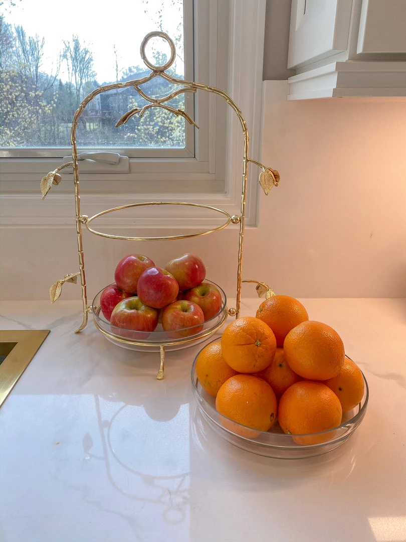Inspire Me! Home Decor Two-Tiered Gold Leaf Serving Display