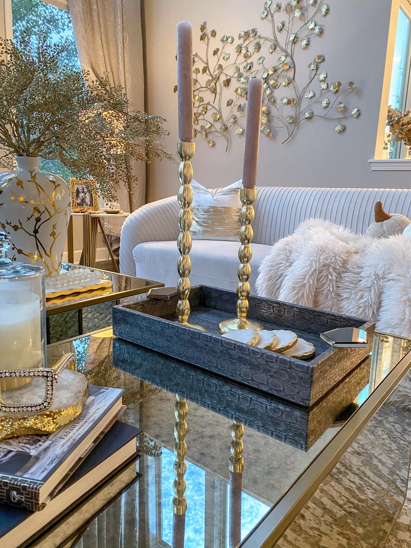 Inspire Me! Home Decor Grey Faux Leather Tray With Abstract Handles (2 Sizes)