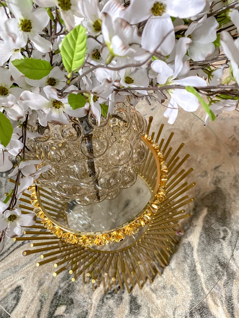 Inspire Me! Home Decor Round Glass Tray With Gold Floral Edge